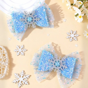 Barrettes à cheveux bleues princesse avec flocon de neige argenté et paillettes fille