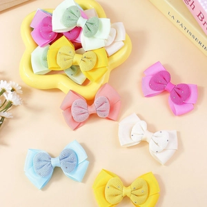 Set de 12 barrettes à cheveux colorées pour filles avec strass brillants et nœuds ruban
