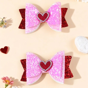 Fermaglio per Capelli con Fiocco a Cuore Glitterato per San Valentino Rosa Rosso Strass Accessorio per Capelli per Bambine