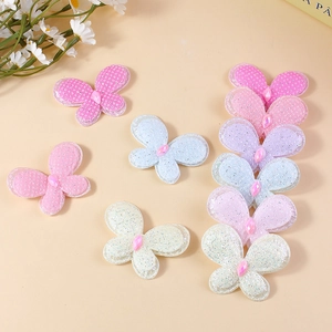 Pastel mesh butterfly appliques with glitter and center gem for DIY hair accessories