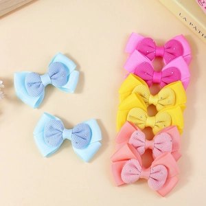Lot de 12 barrettes à nœuds colorés double épaisseur avec strass pour filles