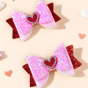 Set molletta per capelli con fiocco e strass rosa brillante per bambine e ragazze