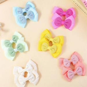 Lot de 6 nœuds papillon double couche colorés avec paillettes pour petites filles