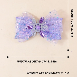 Barrette à nœud violet scintillant pour filles avec flocon d'argent et gemmes brillantes