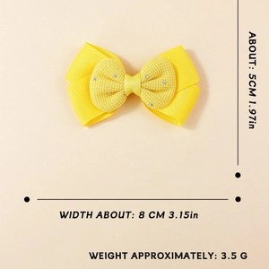 Pince à cheveux jaune multicouche pour filles avec ruban à carreaux et petits strass