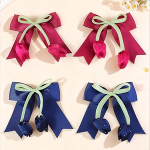 Koreanischer Stil Süße Mädchen Haarspange Tulpe Band Schleife Entenschnabel Clip Handgefertigt Stoff Strass Mode Haarschmuck