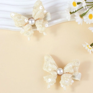 Barrettes à cheveux en dentelle crème avec perles pour filles, ensemble de deux pièces