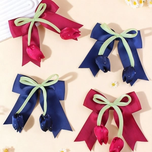 Haarklammern mit Tulpen-Schleifen in Weinrot und Marineblau mit feinen Glitzersteinen