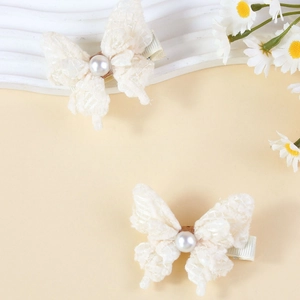 Barrettes à cheveux élégantes en dentelle ivoire avec perles pour filles, style princesse doux