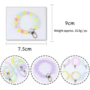 Colorful jelly acrylic bead lanyard keychain with durable metal D-ring for daily commute