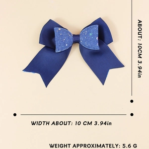 Navy blue glitter double-layered bow hair clip in ribbed fabric for ponytail styling