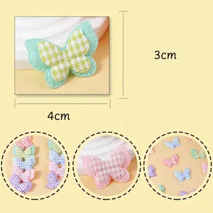 Colorful plaid butterfly fabric patches 4x3cm for DIY hair accessories and crafts
