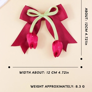Haarclip mit roter Schleife und Tulpenakzenten im koreanischen Stil, Breite ca. 12 cm