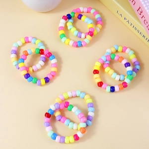 Colorful bohemian style pony bead elastic bracelets for women in vibrant candy colors