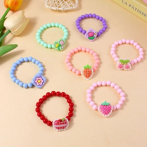 Pulseras de cuentas de colores macarrón con dijes de dibujos para niñas, set de 7 piezas