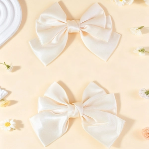 Elegant Large Satin Bow Hair Clips For Women Girls Cream Fabric Hairpin Sweet Handcrafted Hair Accessories Bridal Wedding Headwear