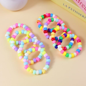 Kids Candy Color Beaded Bracelet Sweet Fresh Plastic Resin Elastic Bracelet For Girls Bohemian Handmade Children Jewelry Gift