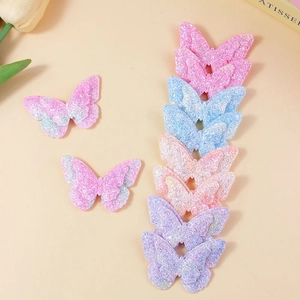 Sparkly double-layered sequin butterfly hair clips for girls in macaron gradient colors