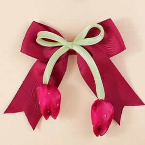 Süße Mädchen-Haarschleife mit dunkelroten Tulpenbändern und glitzernden Strasssteinen