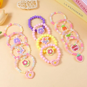 Pulsera con Cuentas de Dibujos Animados Macarrón para Niños Linda Pulsera con Colgante de Frutas y Flores de Resina Joyería de Moda