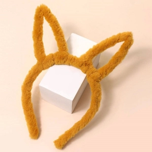 Serre-tête oreilles de lapin en peluche jaune gingembre pour filles en matière douce