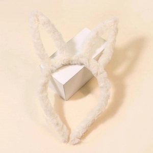 Serre-tête oreilles de lapin blanc en peluche douce pour femmes et filles en fausse fourrure