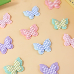 DIY colorful gingham butterfly patches in pink blue purple green for hair accessories