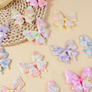 Sparkly glitter fabric butterfly patches in assorted macaron colors for DIY hair accessories