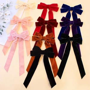 Velvet Long Streamer Bow Hair Clip For Women Girls Elegant Bowknot Hair Ties Vintage Hair Pins Fashion Hair Accessories