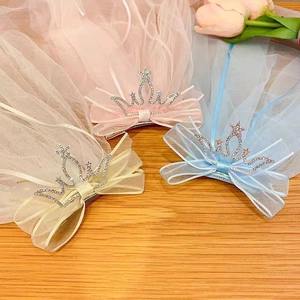 Trois élégants voiles de couronne princesse en crème rose et bleu pour filles