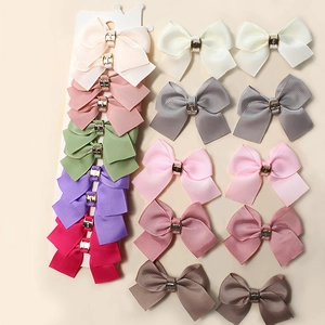 Set of 16 colorful grosgrain ribbon hair bows with gold metal buckles for kids