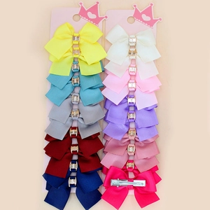 Set of 10 multicolor grosgrain ribbon bow hair clips with metal buckle for young girls