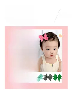 Detailed set of 15 colorful ribbed ribbon bows with long tails for girls and babies