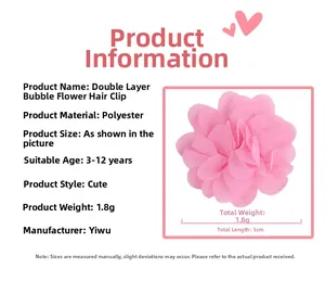 Detailed view of pink double layer polyester bubble flower hair clip for girls