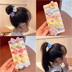Sweet candy color elastic flower and bow hair ties for girls in soft macaron shades
