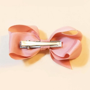 Barrette nœud rose en ruban gros-grain pour enfants avec pince crocodile en métal