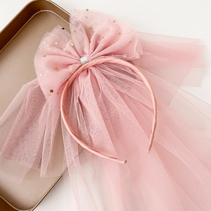 Kids Princess Crown Mesh Veil Headband Sweet Bow Star Sequin Long Tulle Headpiece For Birthday Party Wedding Flower Girl Hair Accessories