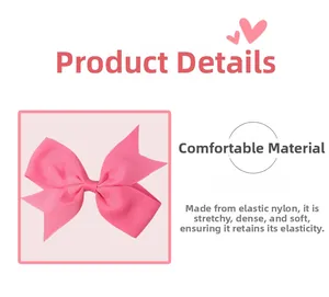 Close-up of pink grosgrain ribbon bow featuring soft high-elastic nylon headband material