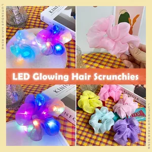 Chouchous en Organza Lumineux LED pour Femmes Filles Élastiques à Cheveux Lumineux pour Fêtes Discothèque Accessoires Cheveux