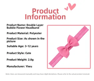 Detail of pink bow elastic nylon headband for kids with dual-layer fabric texture
