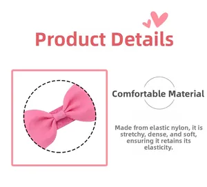 Detail of pink bow headband showing soft nylon elastic and high-quality ribbed webbing fabric