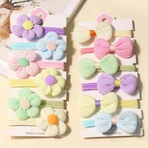 Korean Style Sweet Macaron Colors Bow Flower Elastic Hair Ties For Kids Girls Handmade Polyester Grosgrain Scrunchies