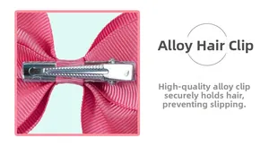Detail of pink grosgrain ribbon bow featuring a durable non-slip silver alloy alligator clip