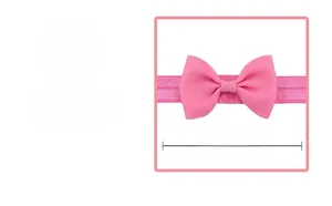 Detailed size view of pink bow headband for girls, 7cm bow and 26cm elastic nylon band