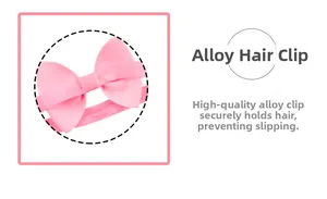 Detail view of pink grosgrain bow with high-quality alloy hair clip for a secure grip