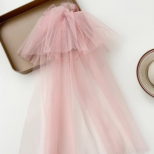 Pink tulle headband with gold stars and long ribbons for flower girls and parties