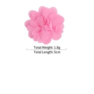 Pink chiffon fabric flower accessory for hair clips, 5cm diameter and 1.8g lightweight