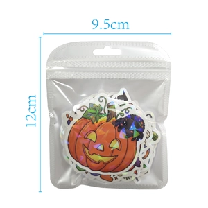 Detailed view of Halloween laser stickers in 9.5x12cm retail packaging bag