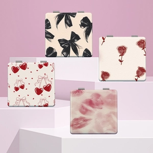 Portable Folding Makeup Mirror PU Leather Square Double Sided High Definition Compact Travel Pocket Cosmetic Vanity Mirror