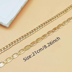 Golden Cuban and heart cutout chain anklet set for summer beach fashion, 21cm length